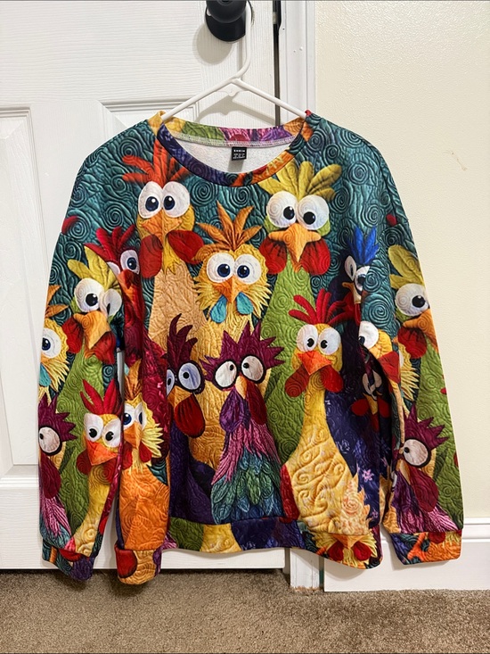SHEIN Tops - Colorful Cartoon Chicken Sweatshirt